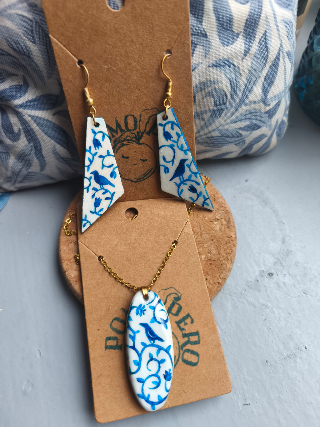 Blue bird earring and necklace set