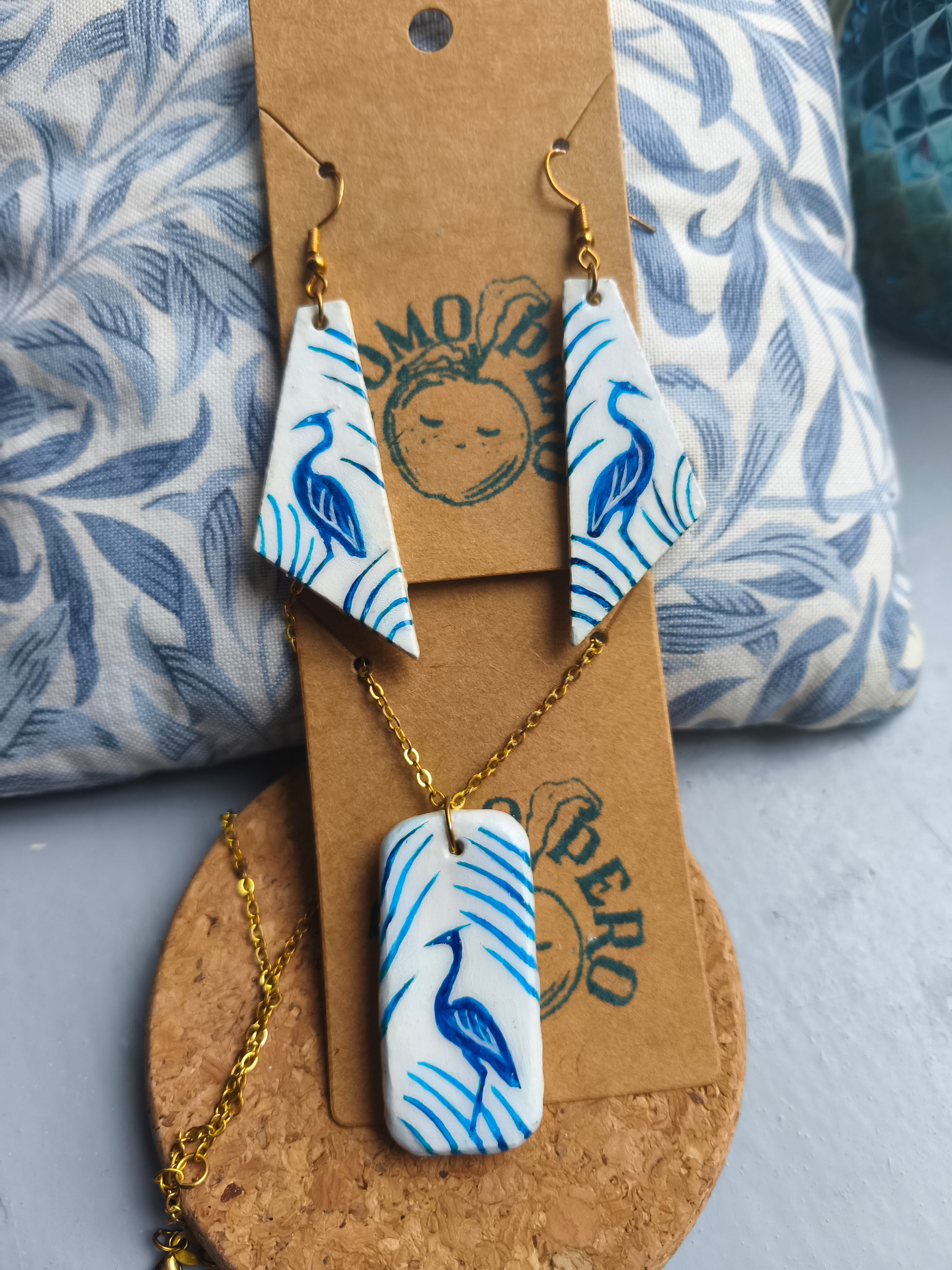 Crane earrings and nacklace set