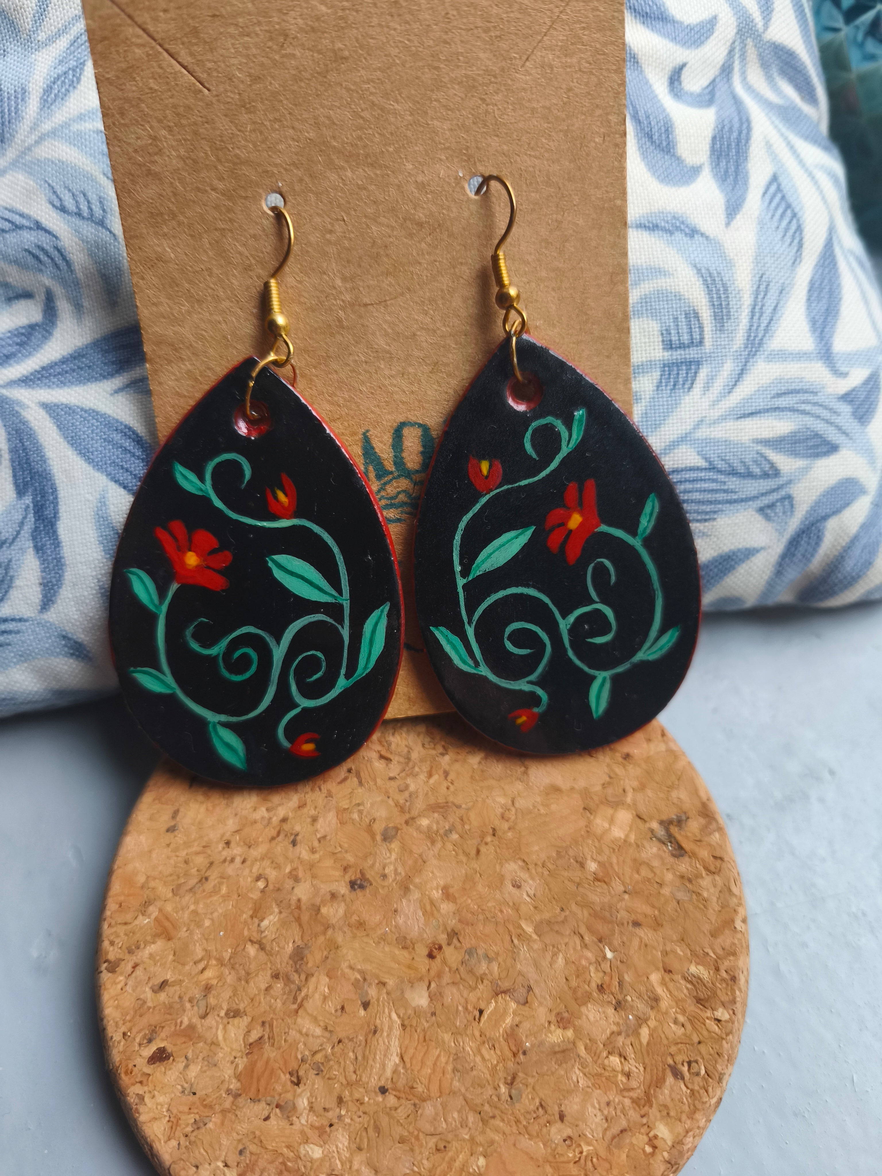 Red flower earrings
