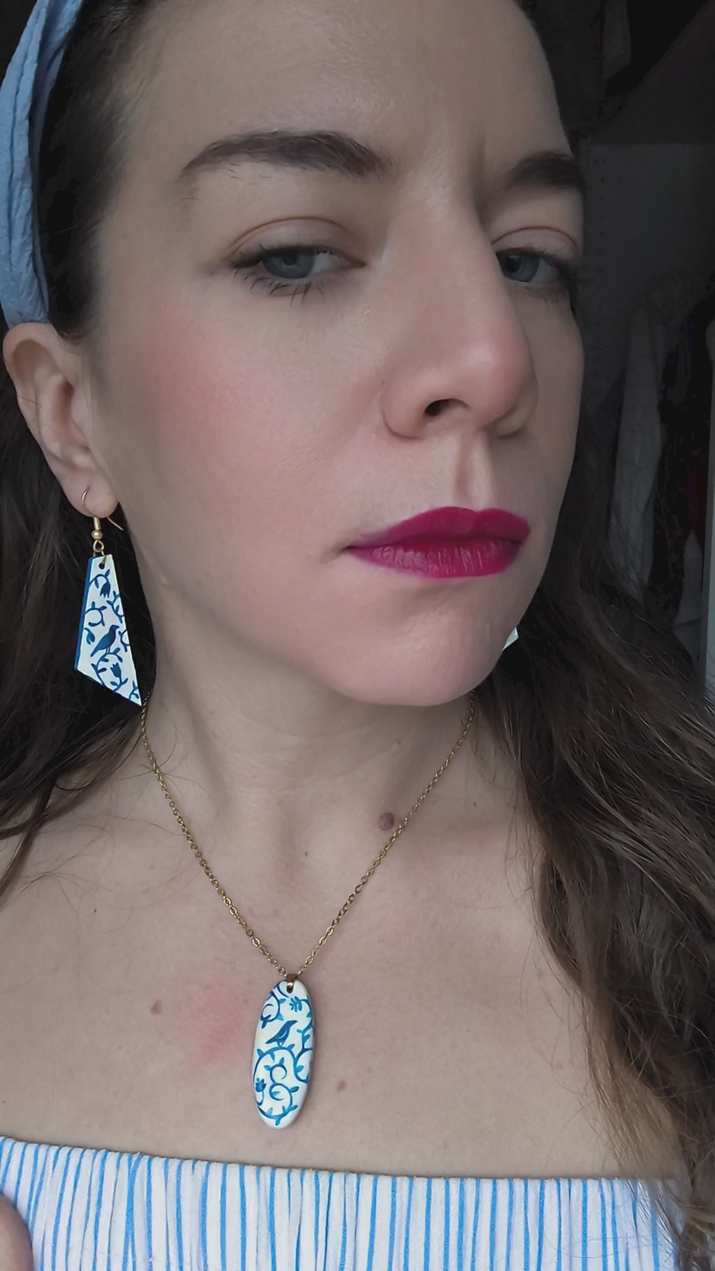 Blue bird earring and necklace set